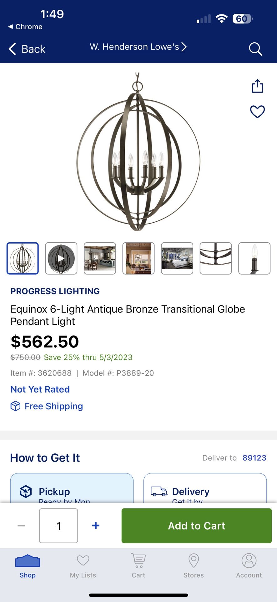 Equinox Antique 6 Light Pendant Light