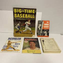Baseball Collectors - Vintage 5 Books. How To Improve Your Baseball, Big Time, Sluggers Yearbook, 1972 Kessler Fans Guide & 1958 Original Book