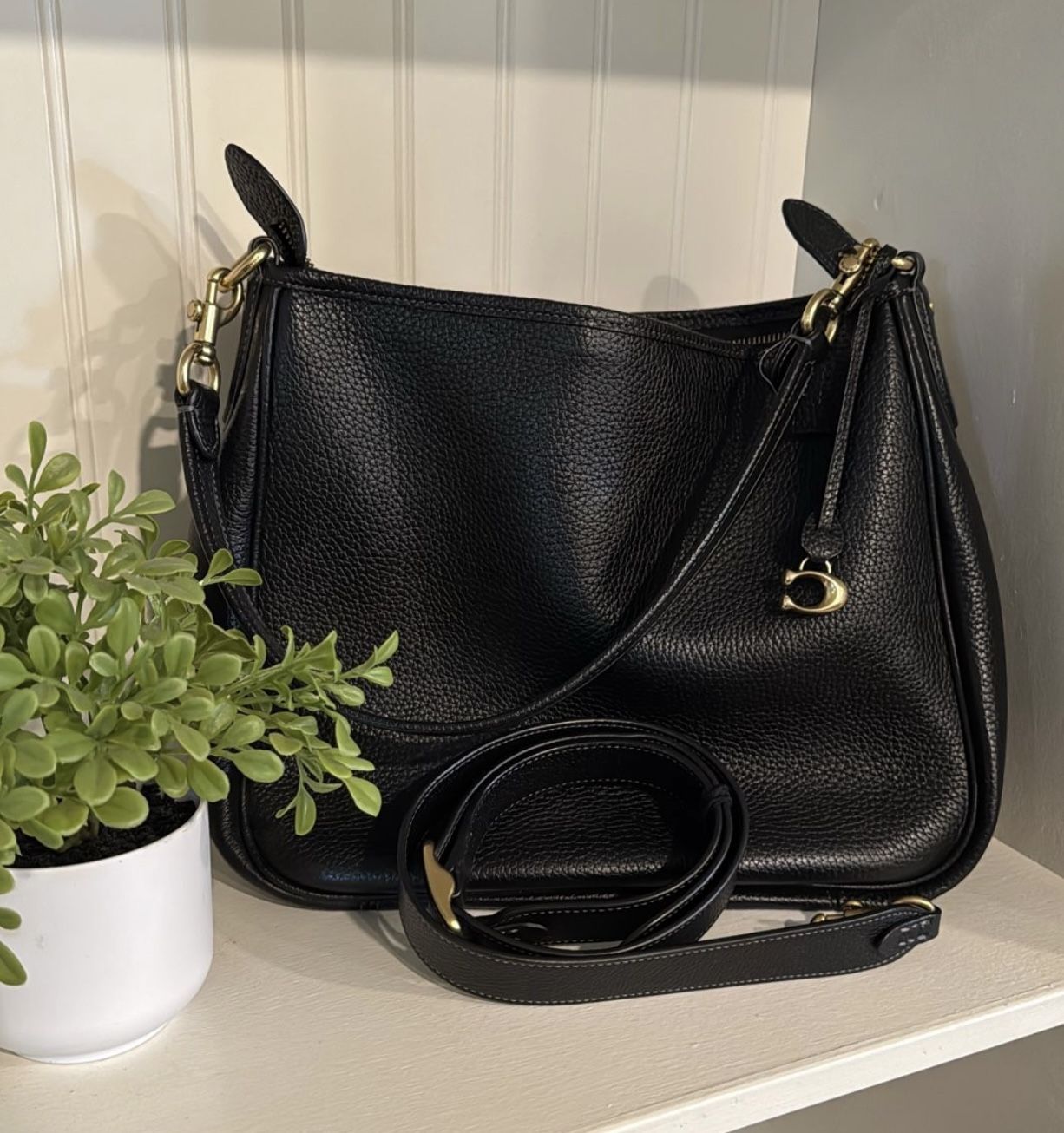 Coach Black Soft Pebble Leather Cary Shoulder Bag with Convertible Straps