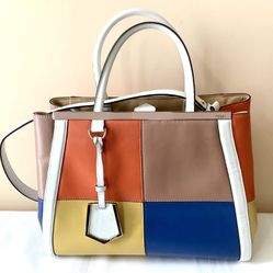 SUPER RARE ORIGINAL VTG FENDI LEATHER COLORFUL WOMEN’s TOTE/CROSSBODY BAG made in ITALY 