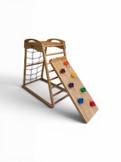 Wooden Indoor Kids Climbing Gym with Slide Monkey bars