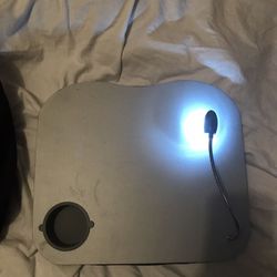Laptop tray with light and cup holder Pics has Mini-ipad and 17” laptop not included
