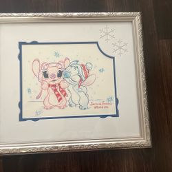 Framed Disney Stitch & Angel Sketch