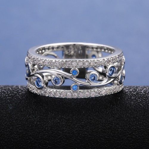 "Eternity Dainty Sea Blue Gems Twisted Vines Trendy Rings for Women, PD544
