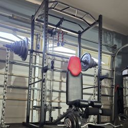 《FREE LOCAL DELIVERY 》+ SQUAT RACK + ADJUSTABLE BENCH + OLYMPIC WEIGHT PLATES + OLYMPIC BARBELL + EZ CURL BAR 