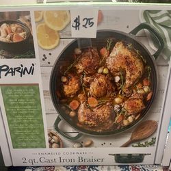 Parini 2 qt. Cast Iron Braiser Enameled Cookware Pot - New Sealed in Box