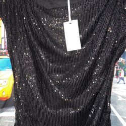 Grace Karin black small sequin blouse 