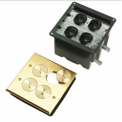 Legrand Pass & Seymour Slater Brass 2-Gang Floor Box with Tamper-Resistant Outlets for Wood Sub-Floors