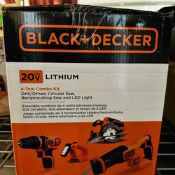 Brand New - BLACK+DECKER 20V MAX Power Tool Combo Kit, 4-Tool Cordless Power Tool Set with 2 Batteries and Charger (BD4KITCDCRL)