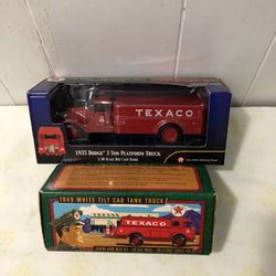 Texaco 1935 Platform Truck 1:38 Scale Die Cast Bank,1949 White Tilt Cab Tank Truck Die Cast Bank $20 Each