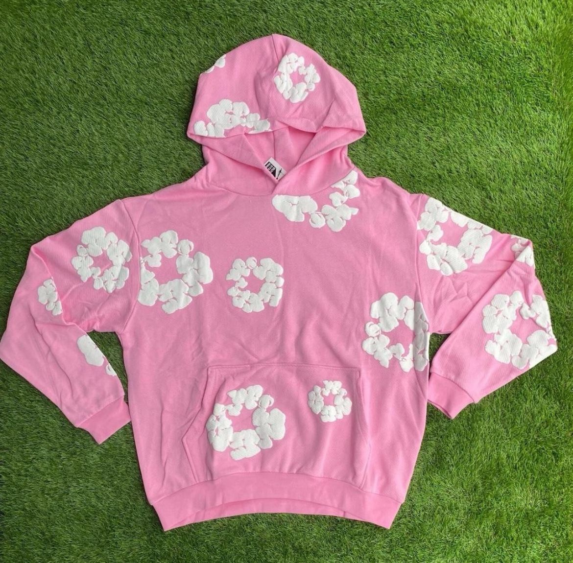 Blue And Pink Denim Tear Hoodies