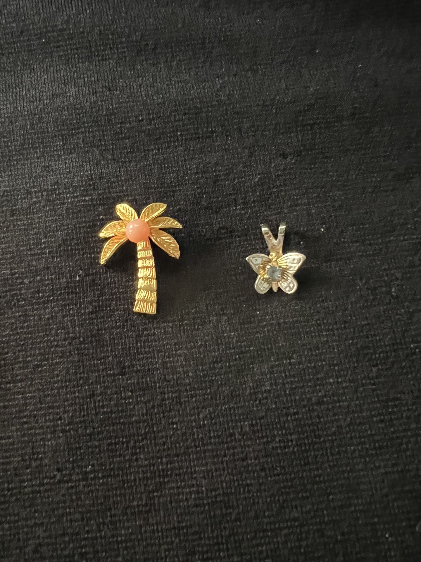 Two Necklace, Pendants, Palm, Tree,& Butterfly