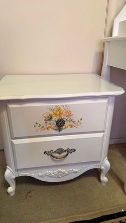 White French Provincial Nightstand with Floral Detail