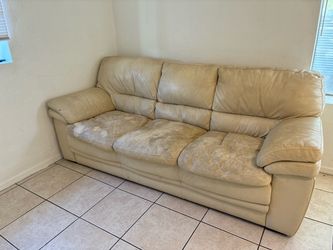 Cream Leather 3-Seat Sofa