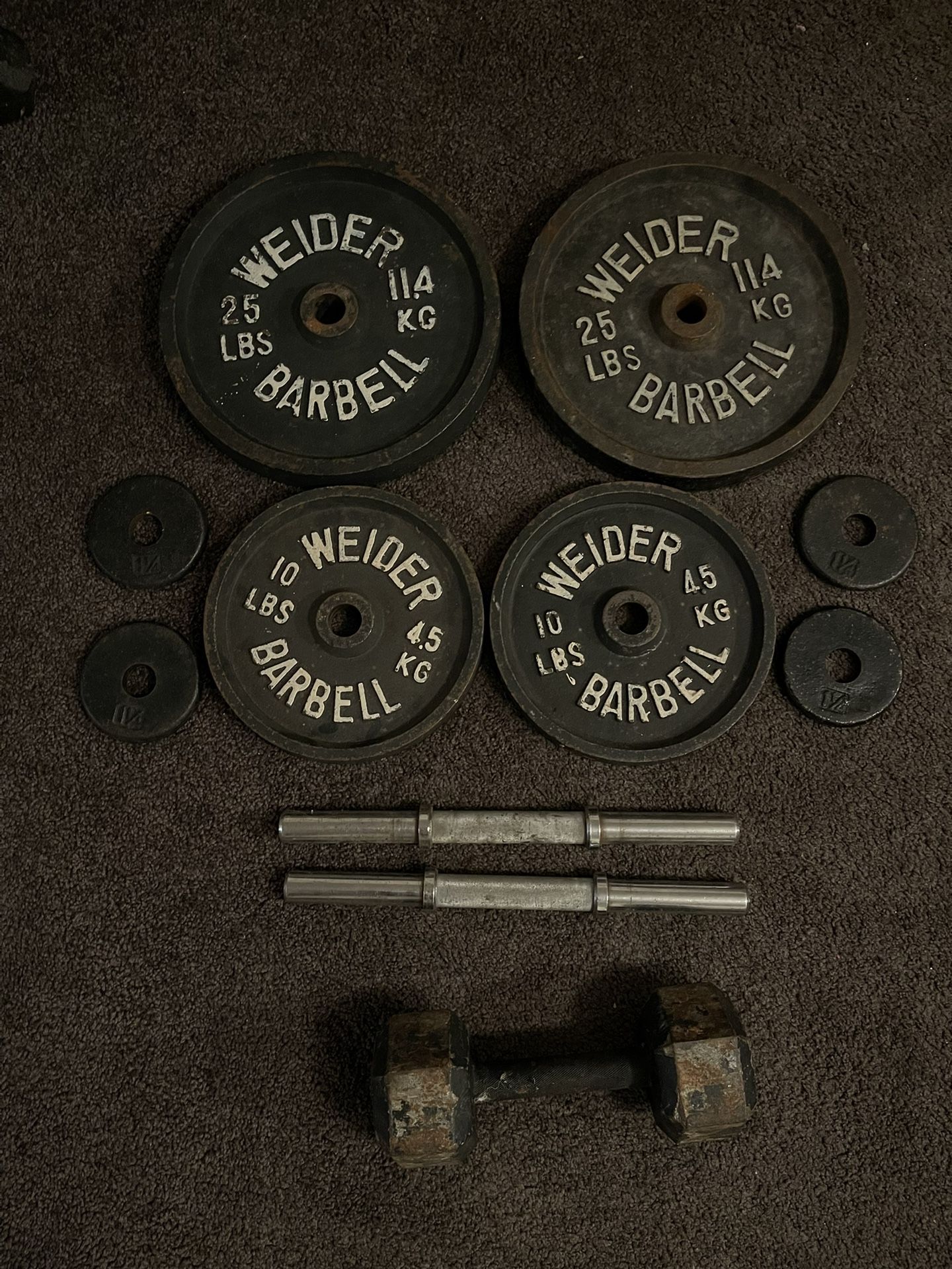 Complete Weider Barbell Set with Dumbbell, Plates & Bars – Vintage Gym Equipment