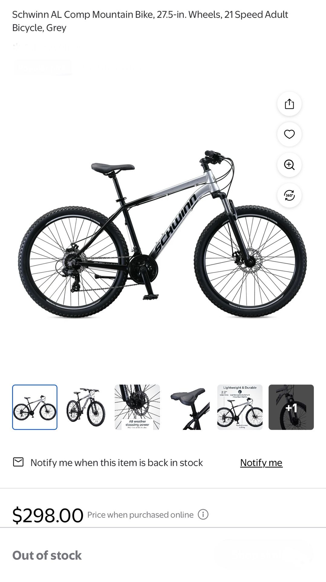 Brand new Original Schwinn AL Comp Mountain Bike, 27.5-in. Wheels, 21 Speed Adult Bicycle, Grey