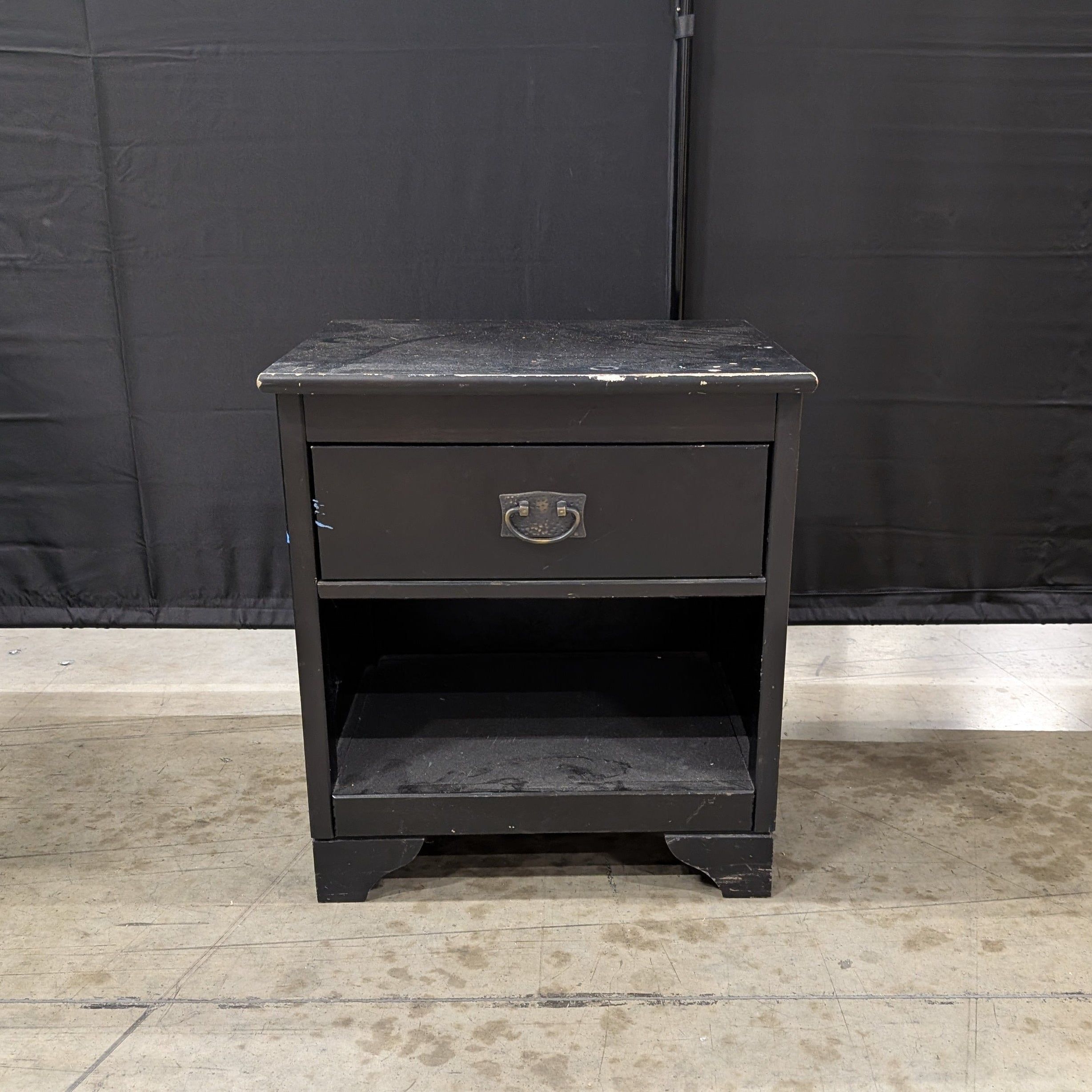 used Dark Finish Bedside Table with Drawer and Open Shelf