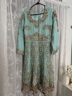 Mint Green Embroidered Formal Anarkali Dress preloved.