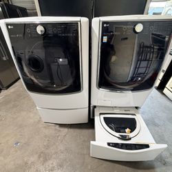 Lg Smart Thing Washer And Dryer Set Super Capacity Dual Washer With Pedestal 
