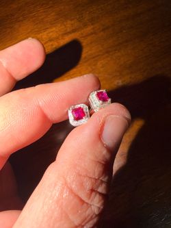 Ruby Stone Halo Stud Earrings sterling silver