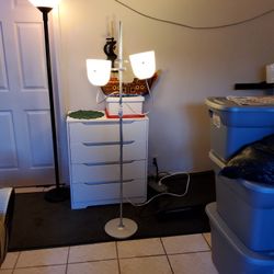 Silver And White Standing Lamp With Light Bulbs Included 