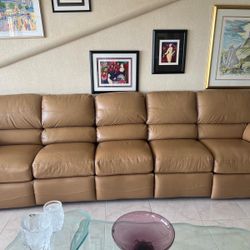 Lazy Boy Leather Camel Color Reclining Sofa 