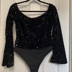 Large, Black, Sequin Bodysuit