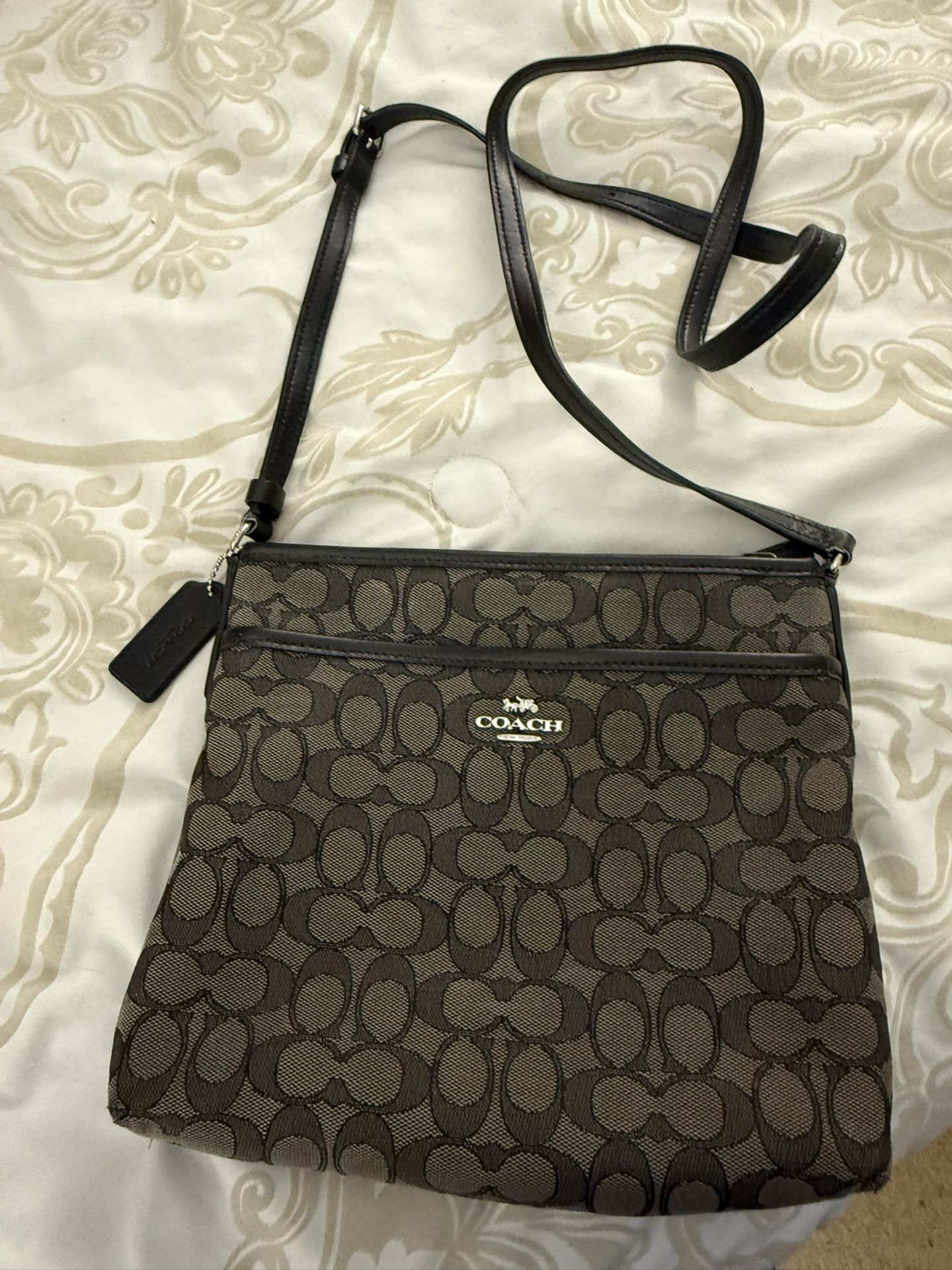 Coach Black & Gray Signature Canvas Zip-File Crossbody Bag