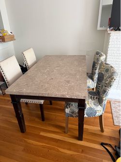 5-Piece Dining Set: 64" Faux Marble Table & 4 Upholstered Chairs