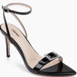 L’Agence black patent sandal