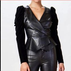 A. Calin By Flying Tomato  Women Faux &valcet Long sleeve Top 