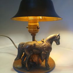Vintage Mid-Century Copper Horse Cowboy Small Table Lamp (Works Great)