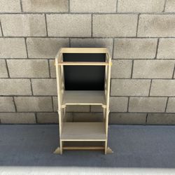 Collapsible Toddler Kitchen Step Stool w/Chalkboard, Safety Rail, & Standing Tower 