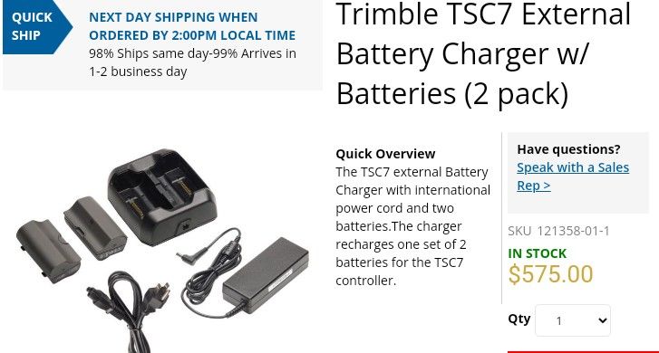 Trimble TSC7 External Battery Charger w/Batteries (2 pack)