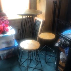 Bistro Bar Height Table And 2 Adjustable Stools