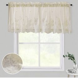 2Pcs Beige Lace Sheer Kitchen Valance Curtains Fits Windows 24 Inch In Length