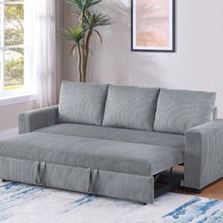 Gray Corduroy Convertible Sectional Sofa
