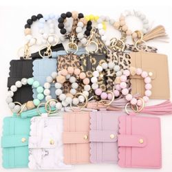 Silicone Bead Wristlet Wallet Keychain 