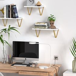 Set of 6 White and Gold Shelves 