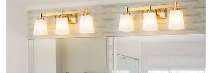 ✨ TWO Brushed Gold 3-Light Bathroom Vanity Lights – $40 Each / $70 Both
