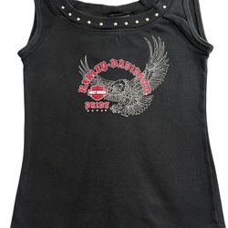 Vintage HARLEY DAVIDSON Black Eagle Graphic Studded Neck tank top-Size Small
