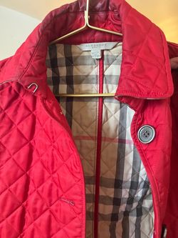 Burberry Brit Red Quilted Jacket — Women’s XS, Nova Check Lining