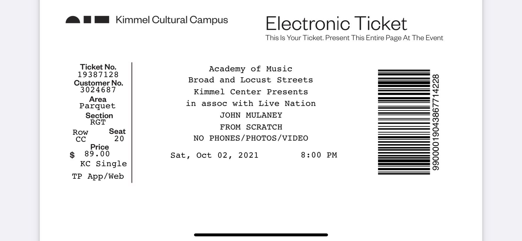 2 Tickets (#1 Comedian JOHN MULANEY ) Oct 3rd  Phila