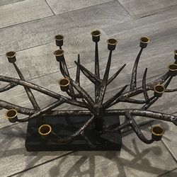 Large brutalist  metal candle holder.