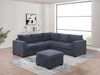 4-Piece Sectional Set W/ Ottoman - Dark Gray Color