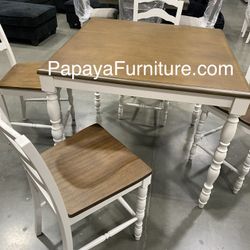 New 5pcs Counter Height Dining Set, Oak Finish Dining Set, Table And Chairs, Table, Chairs, Kitchen Set, Counter Height Table, Square Table, Big Table