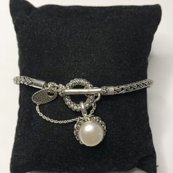 925 sterling silver Pearl Charm Bracelet Size 7”