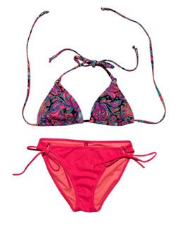 Paisley triangle bikini top (Express) & pink Victoria’s Secret bottom size Small