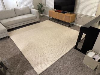 6x9 Ivory Wool Area Rug – Chunky Knit, Neutral Living Room Rug