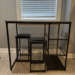 3-Piece Dining Set - Black w/ Glass Storage Compact